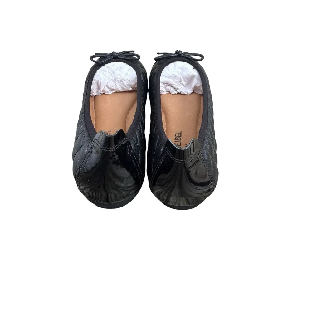Josef Seibel Pippa Ballet Flats Quilted Leather Patent Cap Toe Black 6.5 NWB